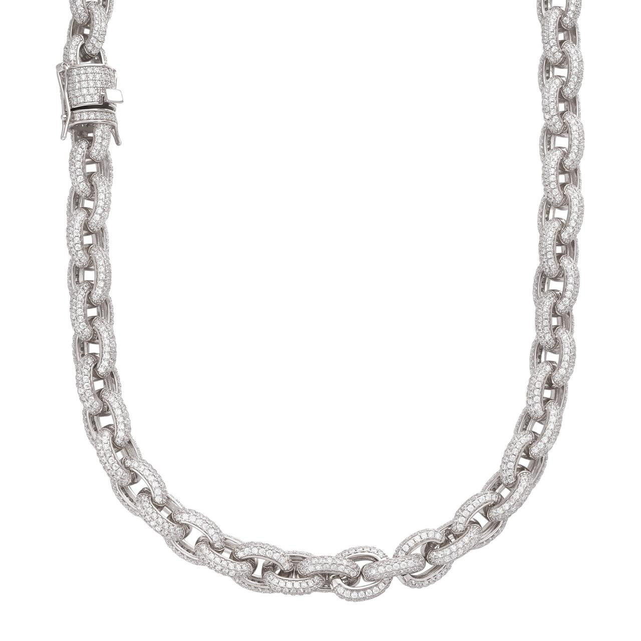 HarlemBling MOISSANITE Rolo Hermes Link Chain Necklace Iced Out 925 Silver - 12.5mm - 16-30"