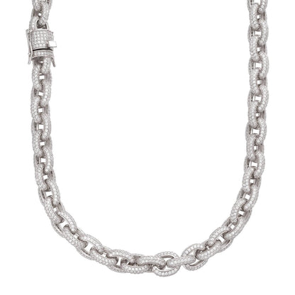 HarlemBling MOISSANITE Rolo Hermes Link Chain Necklace Iced Out 925 Silver - 12.5mm - 16-30"