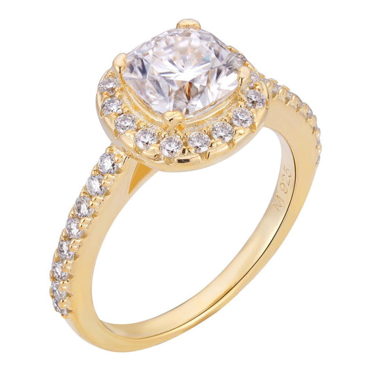 HarlemBling MOISSANITE Roman Halo Cushion Cut Engagement Ring - 14k Gold Vermeil 925 Silver - 1.5ct-3.5ct TW