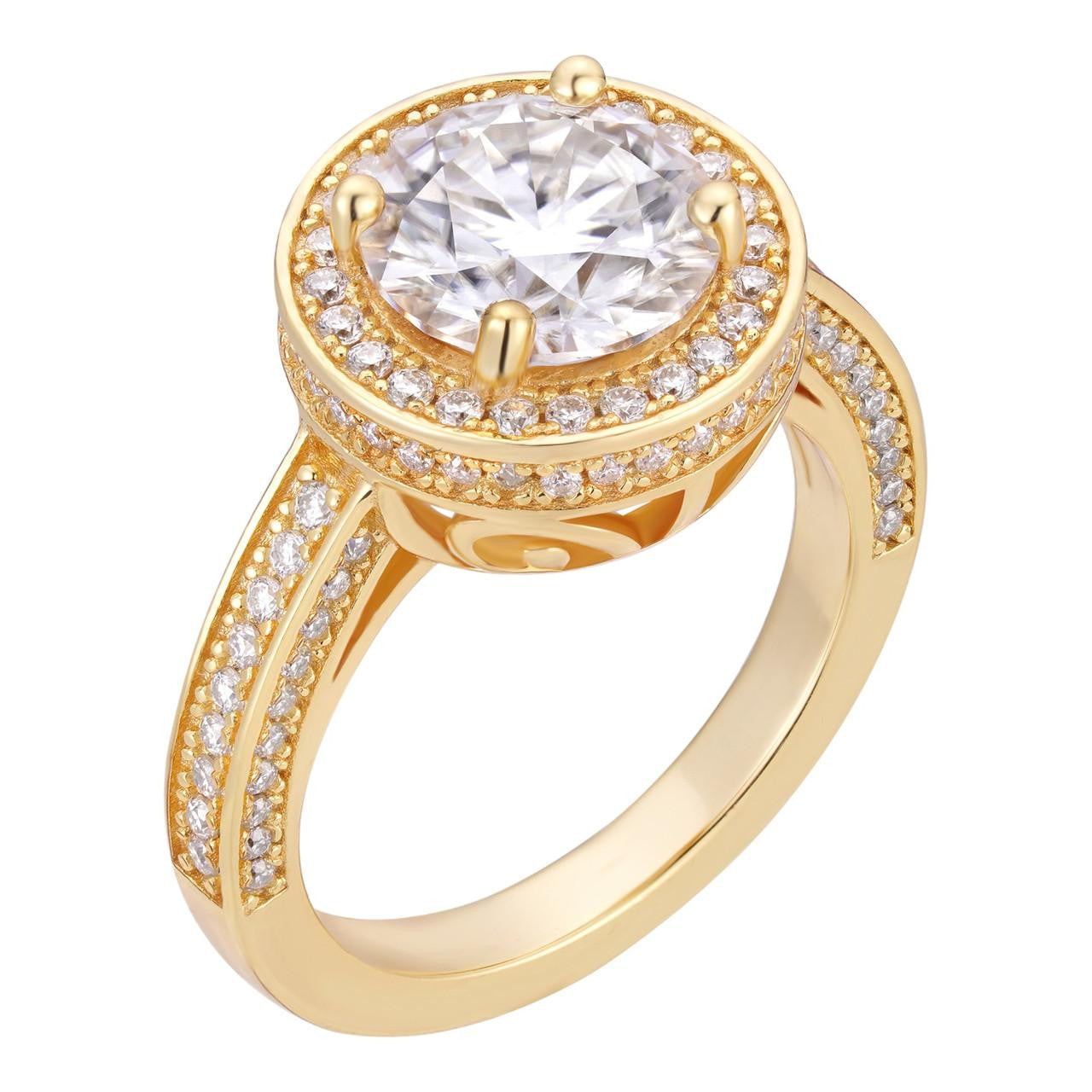 HarlemBling MOISSANITE Roman Halo Engagement Ring - 14k Gold Vermeil 925 Silver - 1.7ct-4.7ct TW