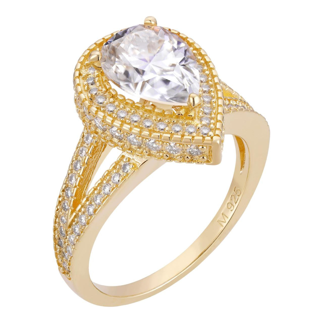 HarlemBling MOISSANITE Roman Halo Pear Cut Engagement Ring - 14k Gold Vermeil 925 Silver - 1.5ct-3.5ct TW
