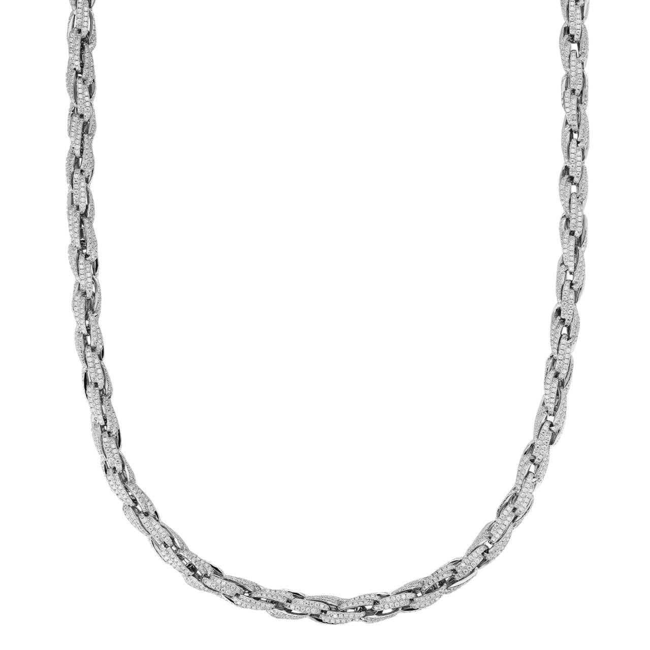 MOISSANITE Iced 7.5mm Rope Chain Necklace Real 925 Silver Men's Hip Hop ...