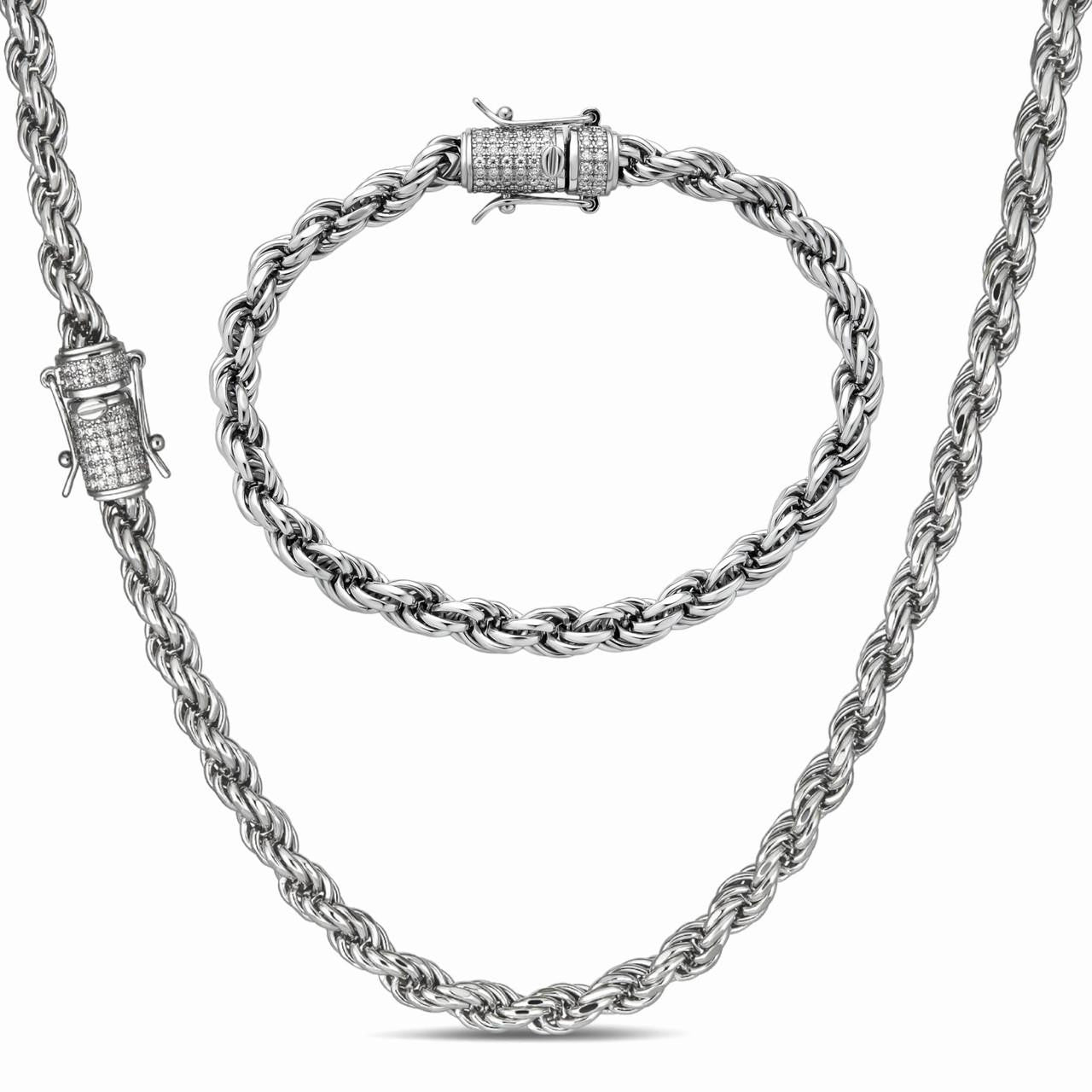 HarlemBling MOISSANITE Rope Chain Necklace Or Bracelet Iced Out Clasp - 925 Silver - 6mm - 7-30"