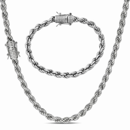 HarlemBling MOISSANITE Rope Chain Necklace Or Bracelet Iced Out Clasp - 925 Silver - 6mm - 7-30"