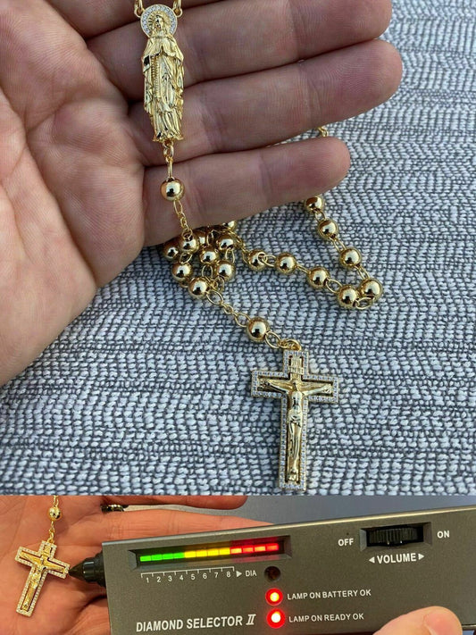 HarlemBling MOISSANITE Rosary Beads Necklace 14k Gold Vermeil 925 Silver Rosario Jesus 30
