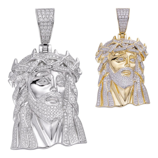 HarlemBling MOISSANITE Royal Hip Hop Jesus Pendant - 14k Gold Vermeil or 925 Silver - Large 2.5"