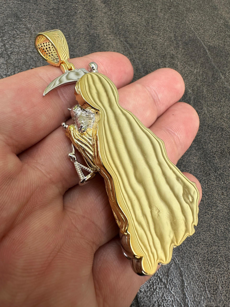 HarlemBling MOISSANITE Santa Muerte Grim Reaper Pendant 925 Silver / 14k Gold Rose Necklace