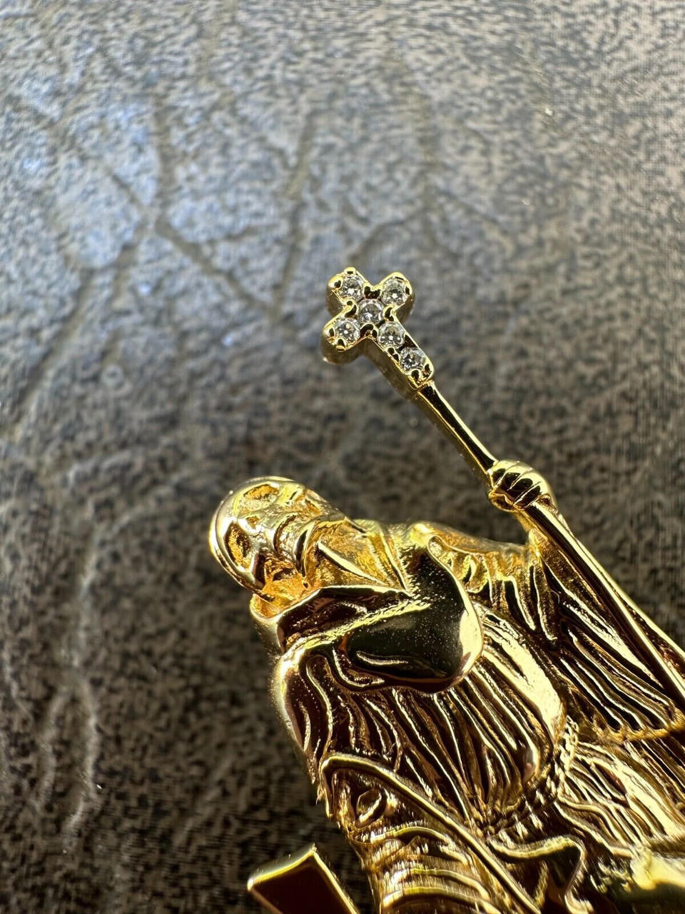 HarlemBling MOISSANITE Santa Muerte Grim Reaper Pendant Skull & AK47 Gun 925 Silver Necklace