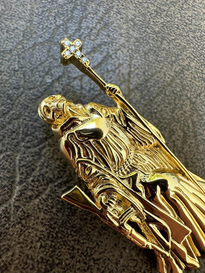 HarlemBling MOISSANITE Santa Muerte Grim Reaper Pendant Skull & AK47 Gun 925 Silver Necklace