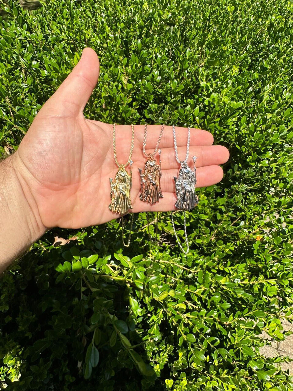 HarlemBling MOISSANITE Santa Muerte Grim Reaper Pendant Skull & AK47 Gun 925 Silver Necklace