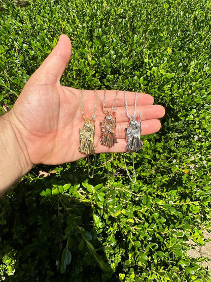 HarlemBling MOISSANITE Santa Muerte Grim Reaper Pendant Skull & AK47 Gun 925 Silver Necklace