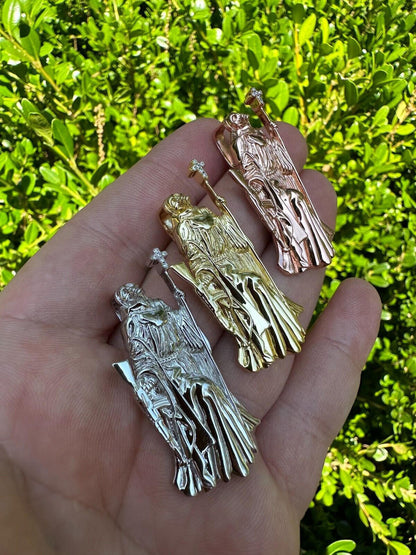 HarlemBling MOISSANITE Santa Muerte Grim Reaper Pendant Skull & AK47 Gun 925 Silver Necklace