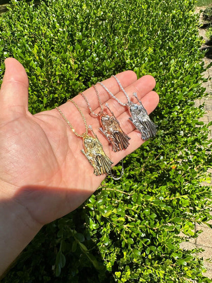 HarlemBling MOISSANITE Santa Muerte Grim Reaper Pendant Skull & AK47 Gun 925 Silver Necklace