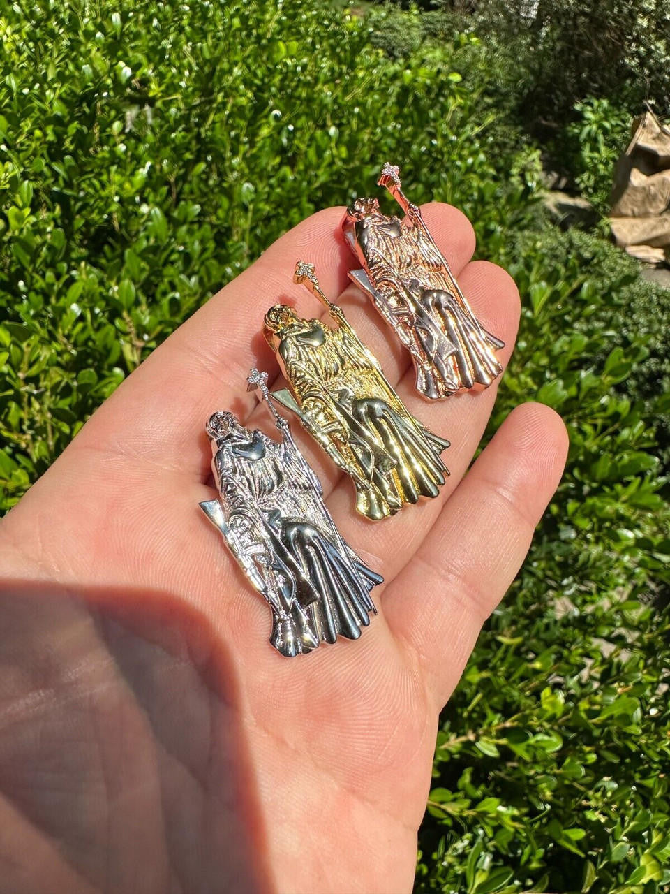MOISSANITE Santa Muerte Grim Reaper Pendant Skull & AK47 Gun 925