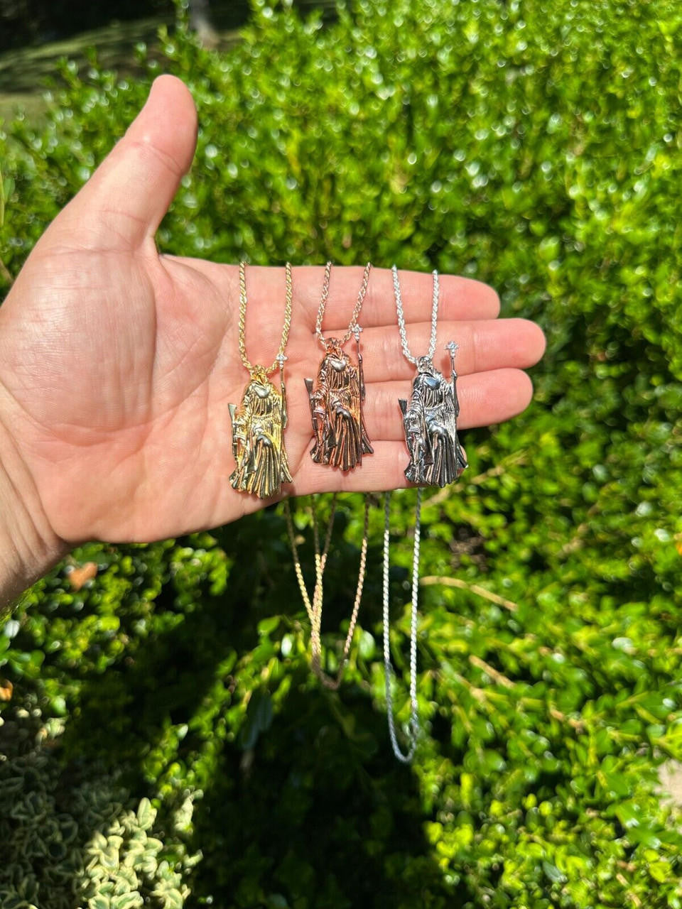 HarlemBling MOISSANITE Santa Muerte Grim Reaper Pendant Skull & AK47 Gun 925 Silver Necklace