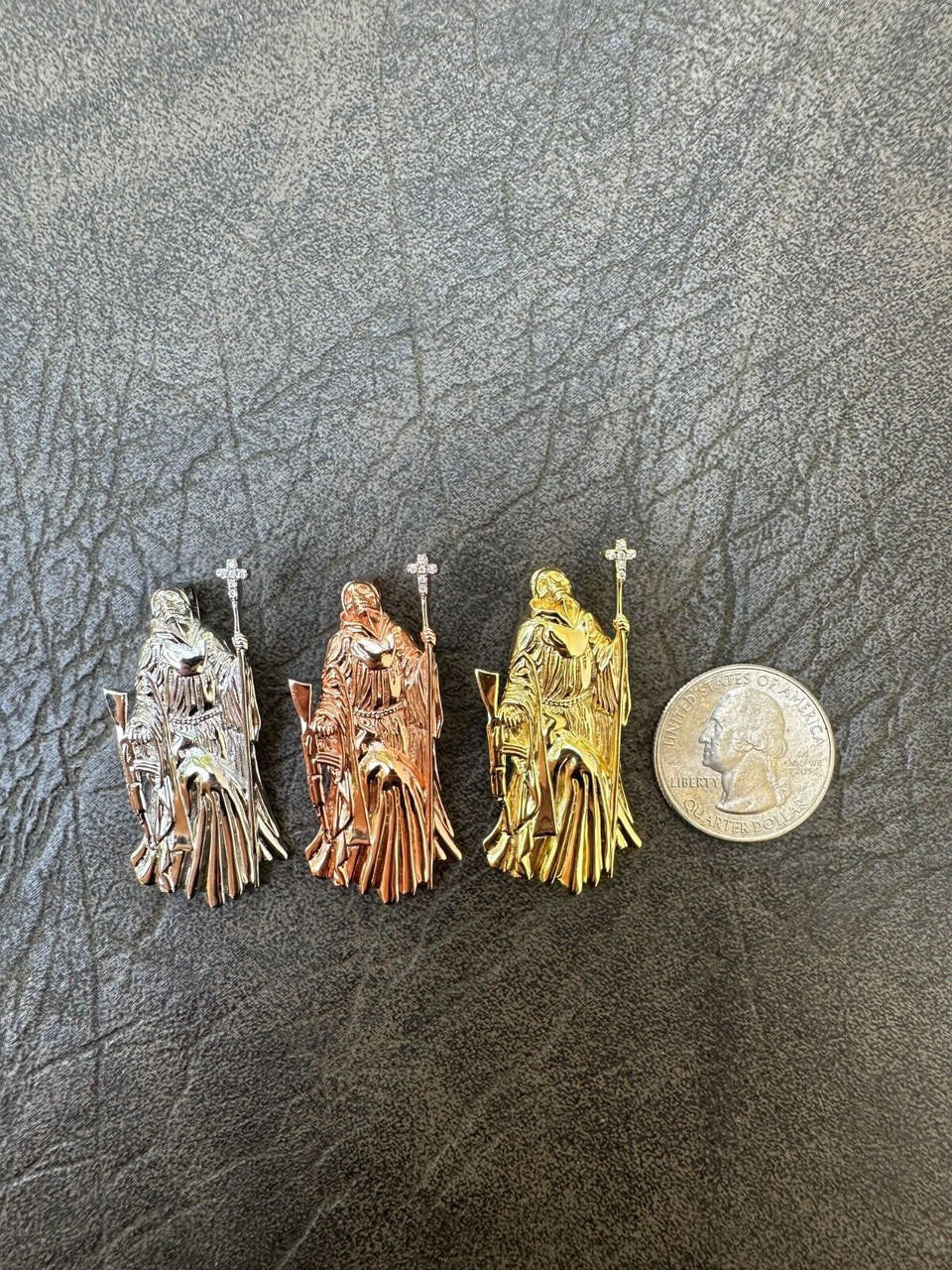 HarlemBling MOISSANITE Santa Muerte Grim Reaper Pendant Skull & AK47 Gun 925 Silver Necklace