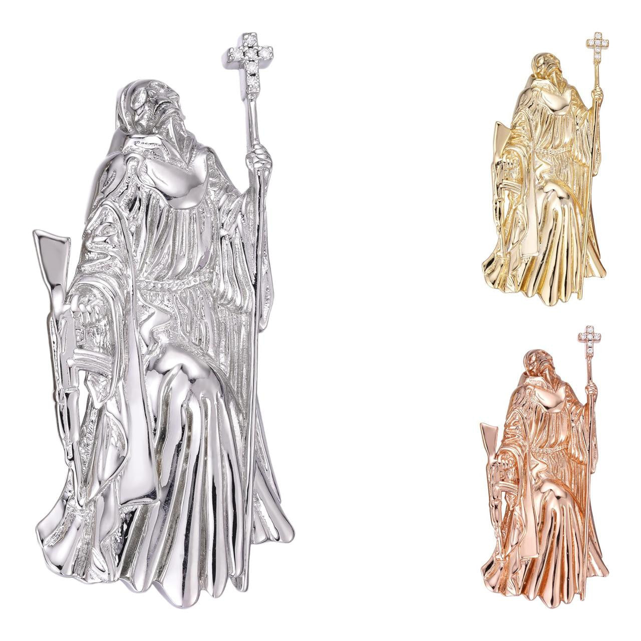 HarlemBling MOISSANITE Santa Muerte Grim Reaper Pendant W. AK47 - 14k Yellow Gold Vermeil Or 925 Silver - Medium 2"