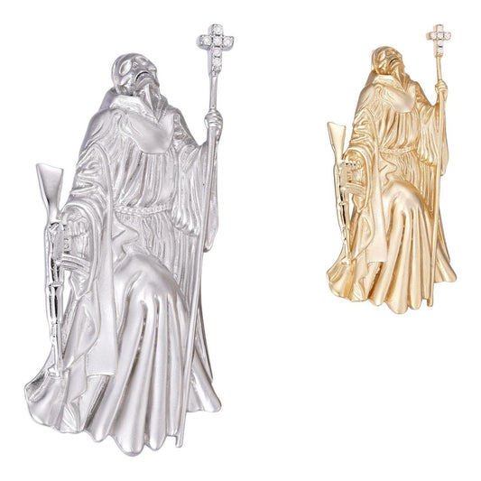 HarlemBling MOISSANITE Santa Muerte Grim Reaper Pendant W. AK47 - Sandblasted Matte Finish 14k Yellow Gold Vermeil Or 925 Silver - Medium 2"