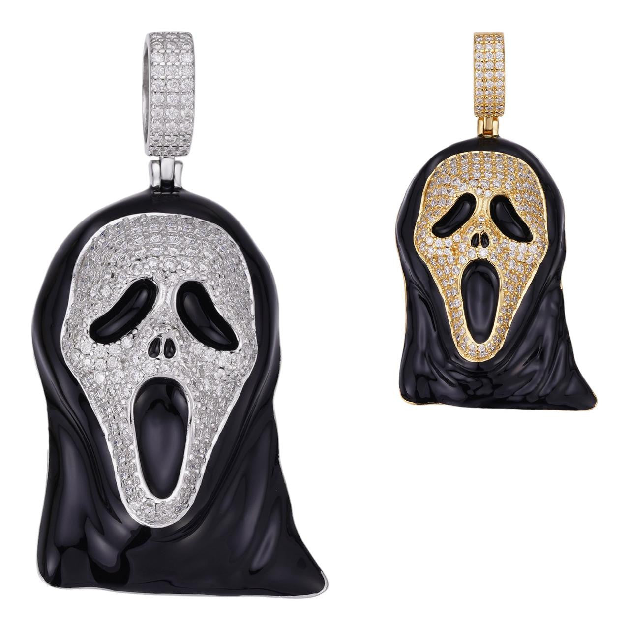 HarlemBling MOISSANITE Scream Mask Ghostface Iced Pendant - 14k Gold Vermeil Or 925 Silver - Medium 2"