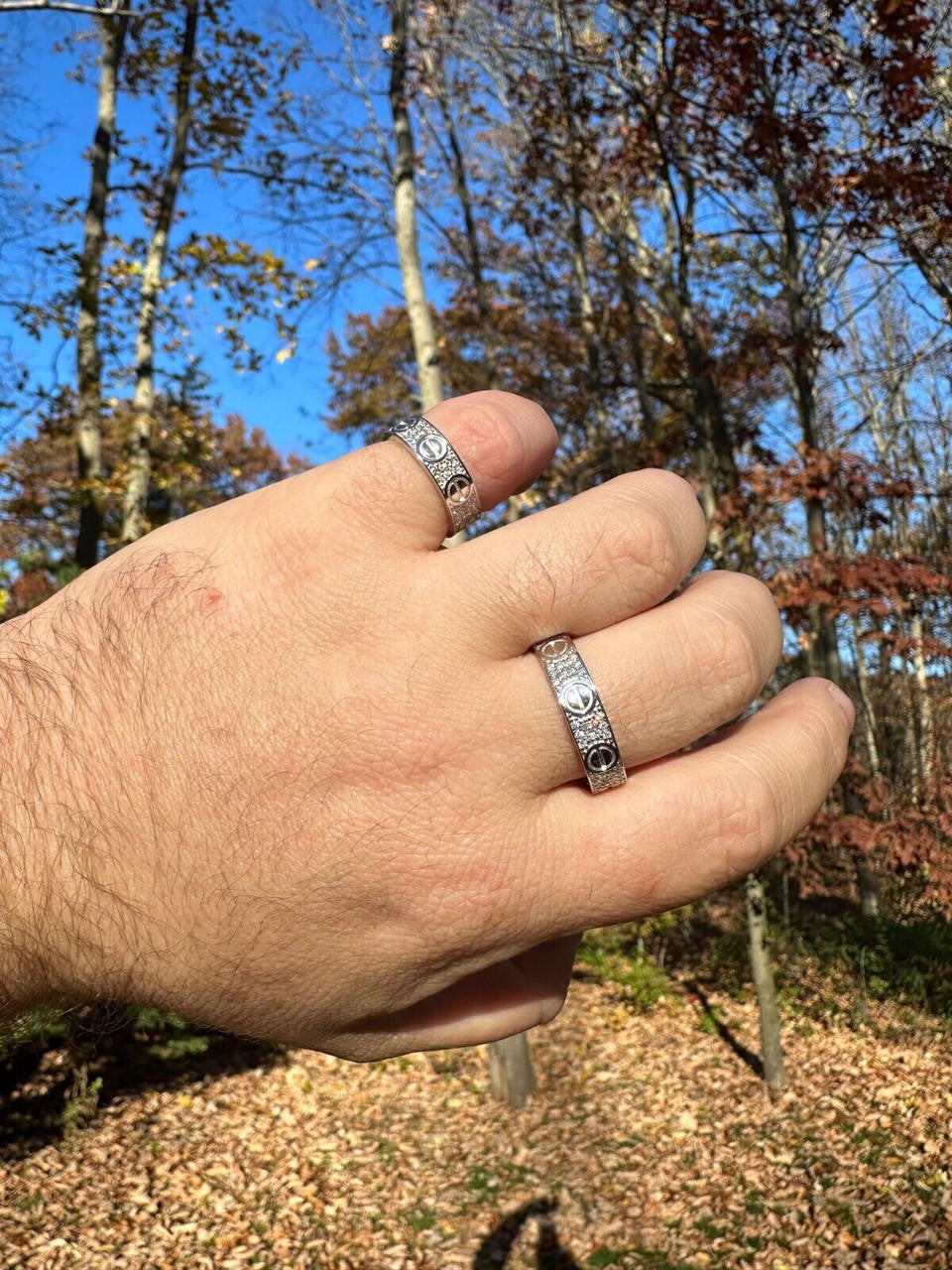 HarlemBling Moissanite "Screw" Eternity Band Wedding Love Ring Real Iced 925 Silver 5mm