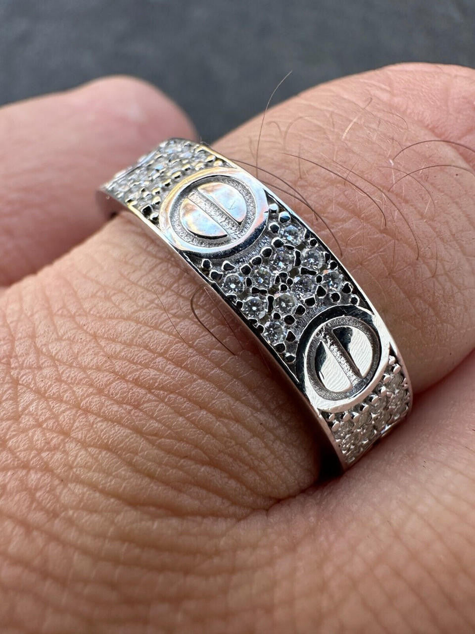 HarlemBling Moissanite "Screw" Eternity Band Wedding Love Ring Real Iced 925 Silver 5mm