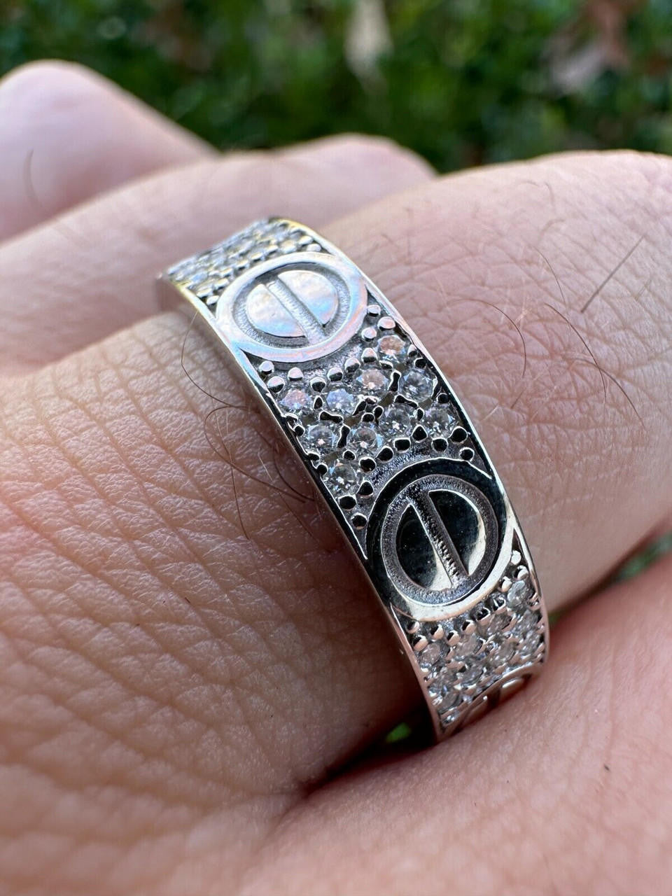 HarlemBling Moissanite "Screw" Eternity Band Wedding Love Ring Real Iced 925 Silver 5mm