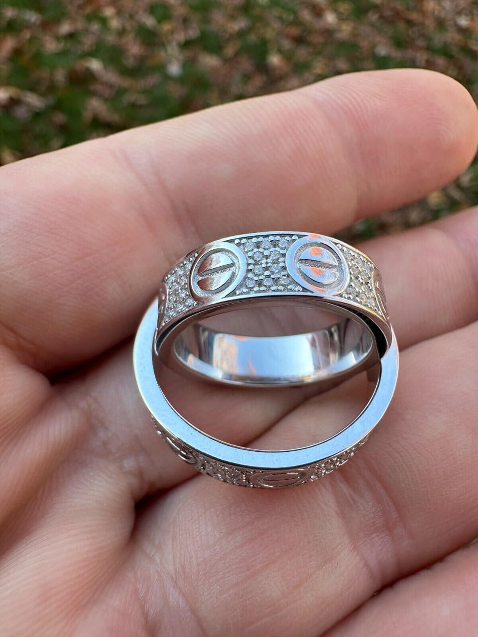 HarlemBling Moissanite "Screw" Eternity Band Wedding Love Ring Real Iced 925 Silver 5mm