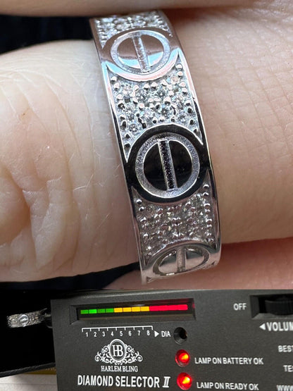 HarlemBling Moissanite "Screw" Eternity Band Wedding Love Ring Real Iced 925 Silver 5mm