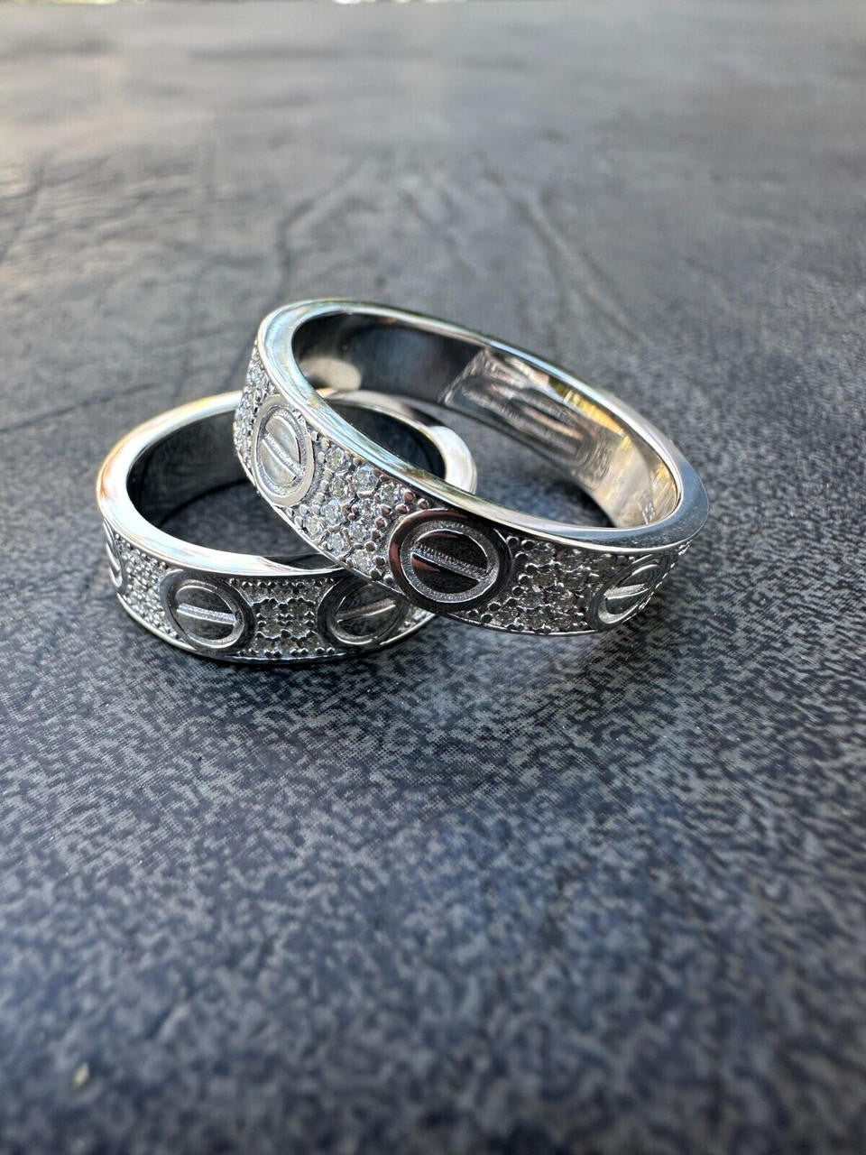 HarlemBling Moissanite "Screw" Eternity Band Wedding Love Ring Real Iced 925 Silver 5mm