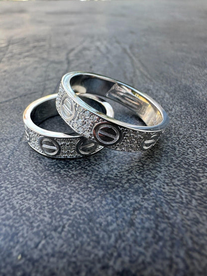 HarlemBling Moissanite "Screw" Eternity Band Wedding Love Ring Real Iced 925 Silver 5mm