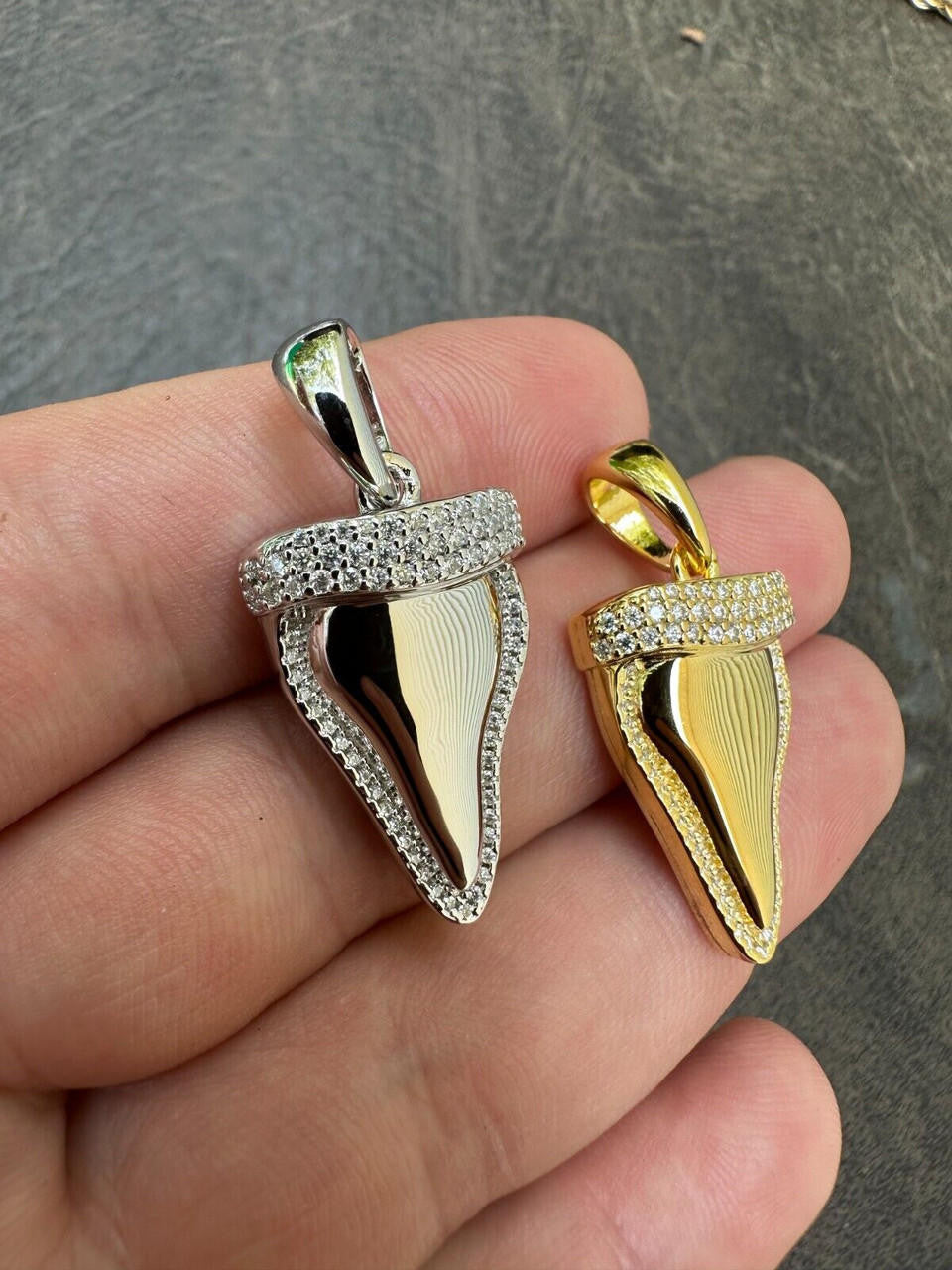 HarlemBling MOISSANITE Shark Tooth Iced Pendant 925 Silver / Gold Plated Hip Hop Necklace