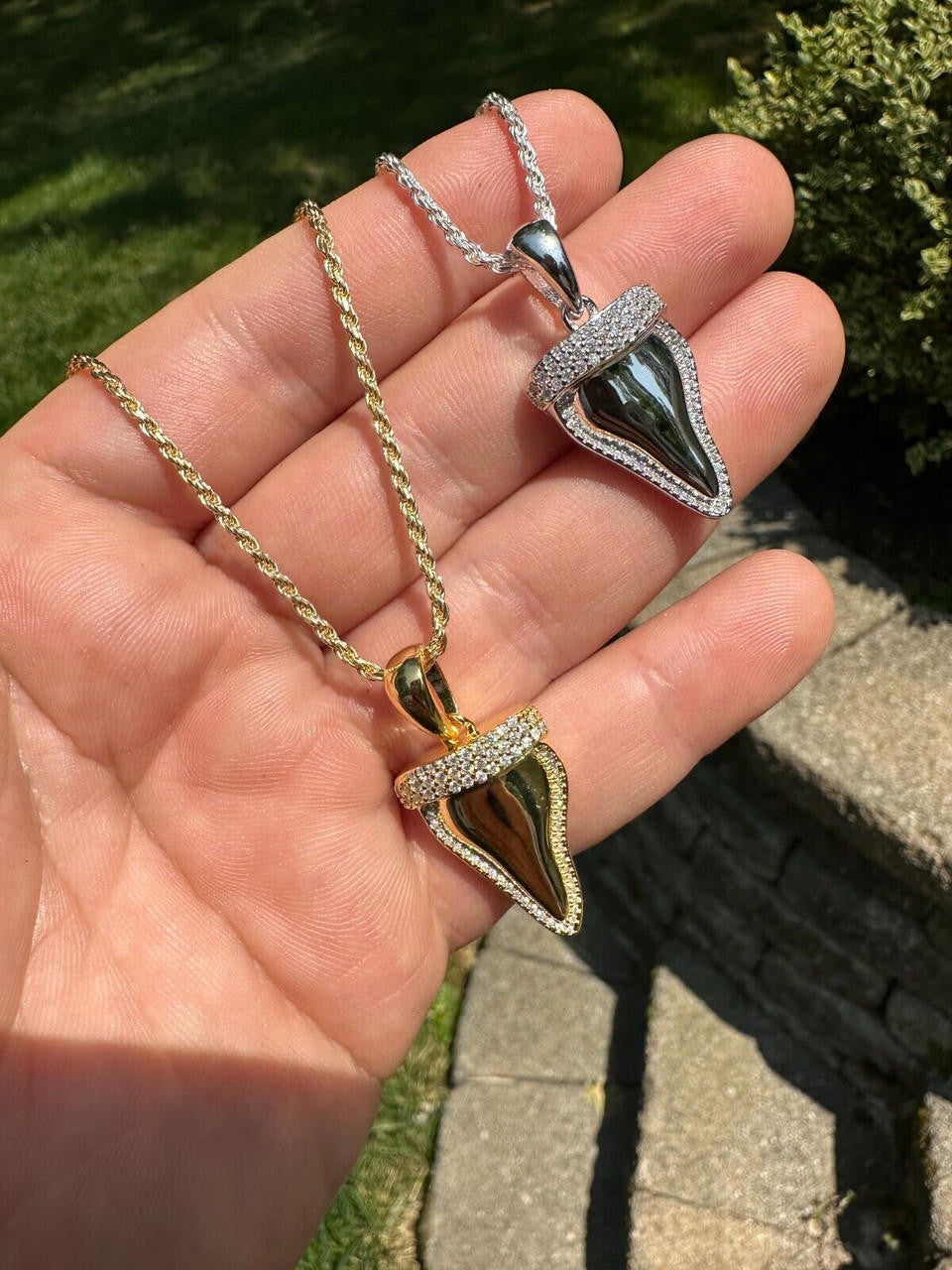 HarlemBling MOISSANITE Shark Tooth Iced Pendant 925 Silver / Gold Plated Hip Hop Necklace