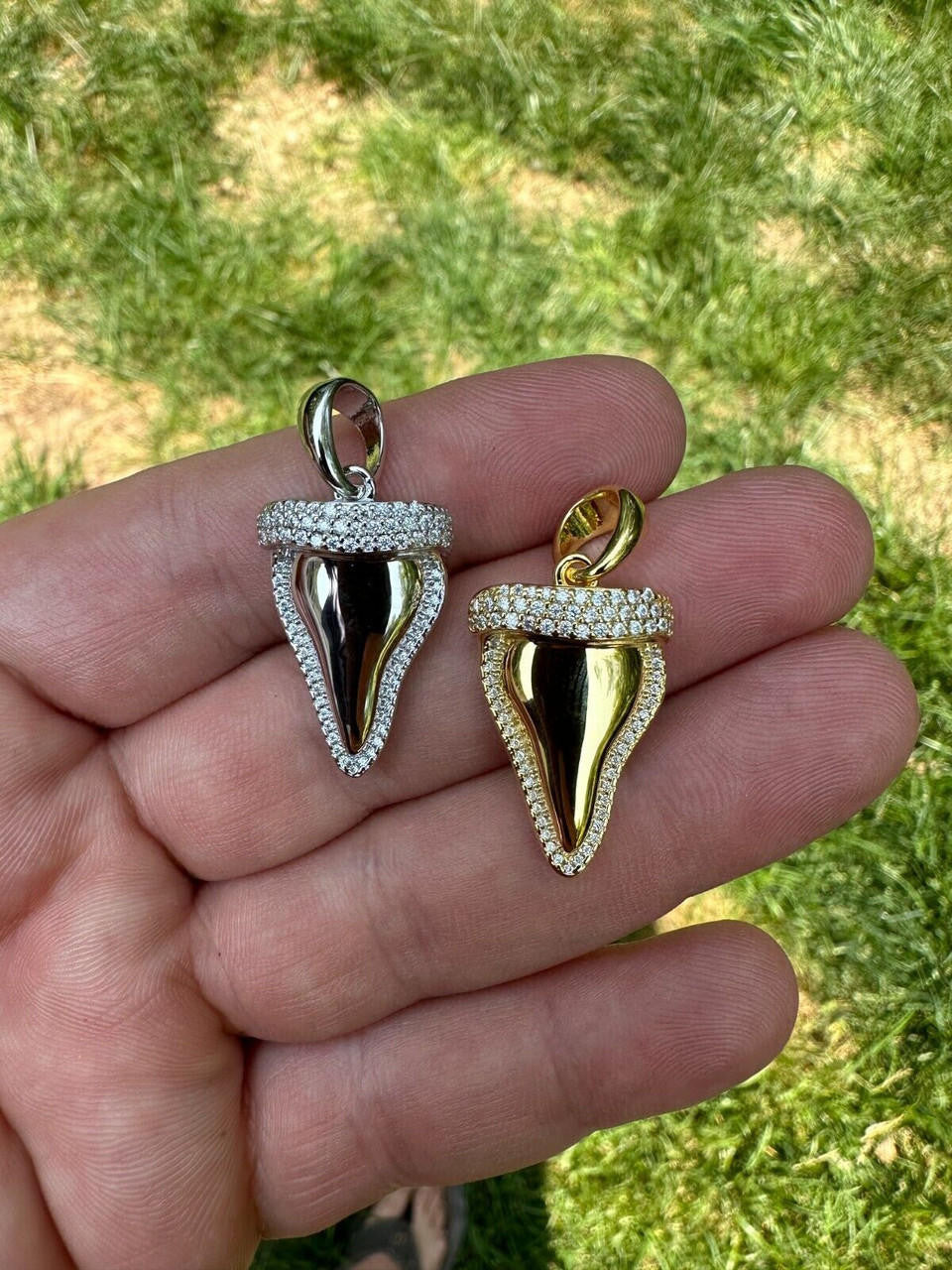 HarlemBling MOISSANITE Shark Tooth Iced Pendant 925 Silver / Gold Plated Hip Hop Necklace