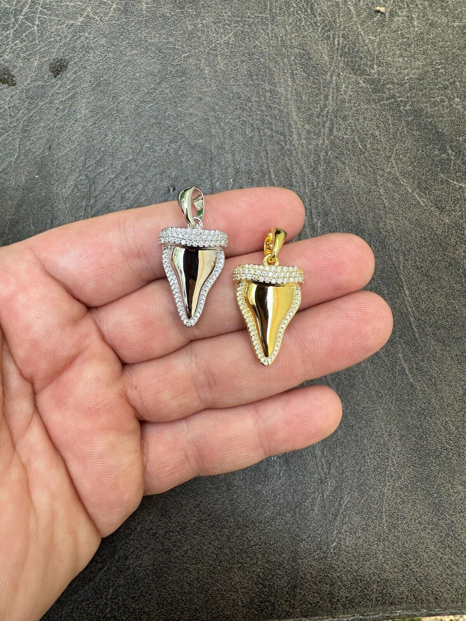HarlemBling MOISSANITE Shark Tooth Iced Pendant 925 Silver / Gold Plated Hip Hop Necklace