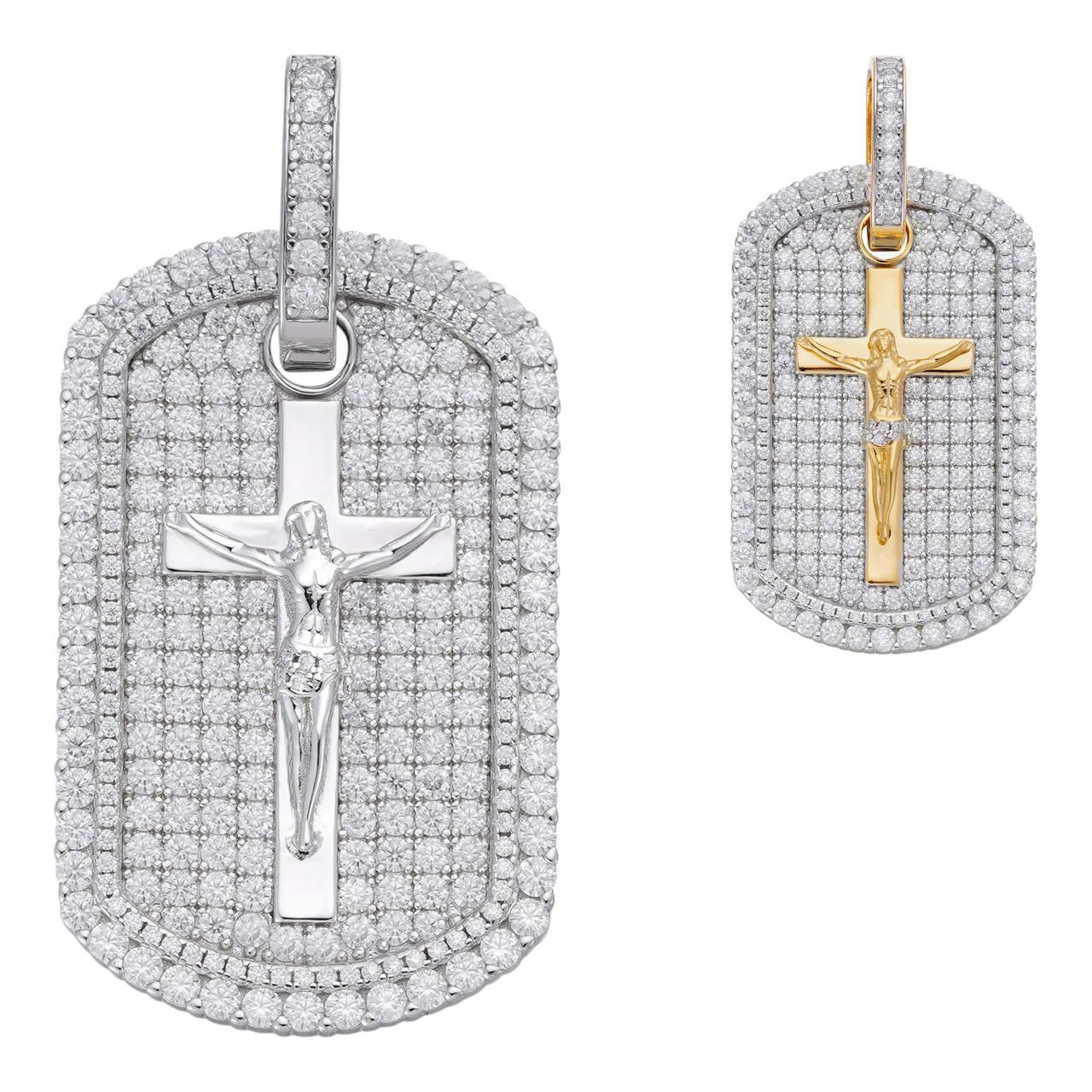 HarlemBling MOISSANITE Silver Gold Real Iced Jesus & Cross Dog Tag Pendant Pass Diamond Test
