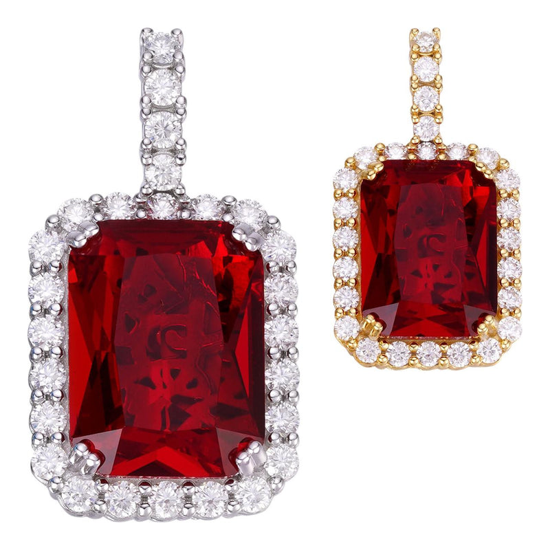 MOISSANITE Simulated Red Ruby Diamond Pendant - 14k Gold Vermeil Or 925 Silver - Small 1.5"