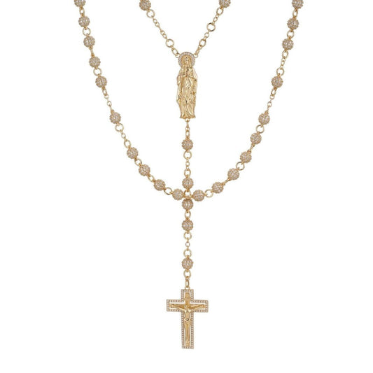 HarlemBling MOISSANITE Sinaloa Cartel Fully Iced Out Rosary Beads Necklace - 14k Gold Vermeil 925 Silver - 6mm - 30"