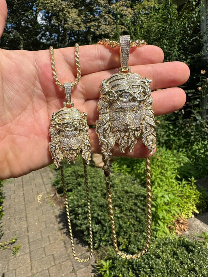 HarlemBling MOISSANITE Solid 10k Yellow Gold HEAVY Iced Jesus Piece Pendant Necklace 2 Sizes