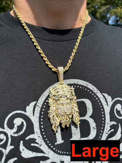 HarlemBling MOISSANITE Solid 10k Yellow Gold HEAVY Iced Jesus Piece Pendant Necklace 2 Sizes