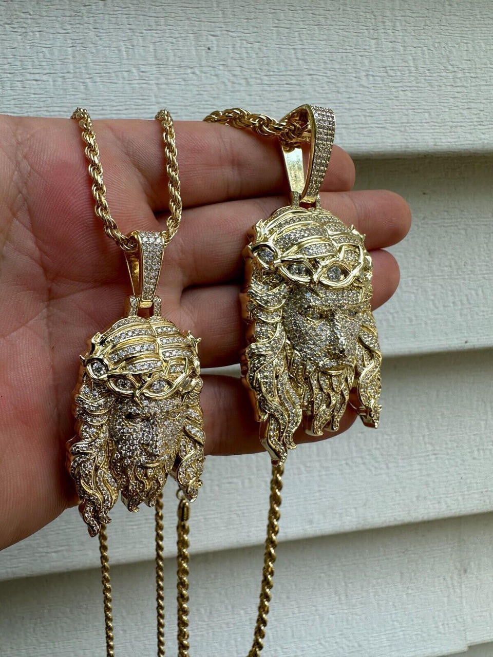 HarlemBling MOISSANITE Solid 10k Yellow Gold HEAVY Iced Jesus Piece Pendant Necklace 2 Sizes