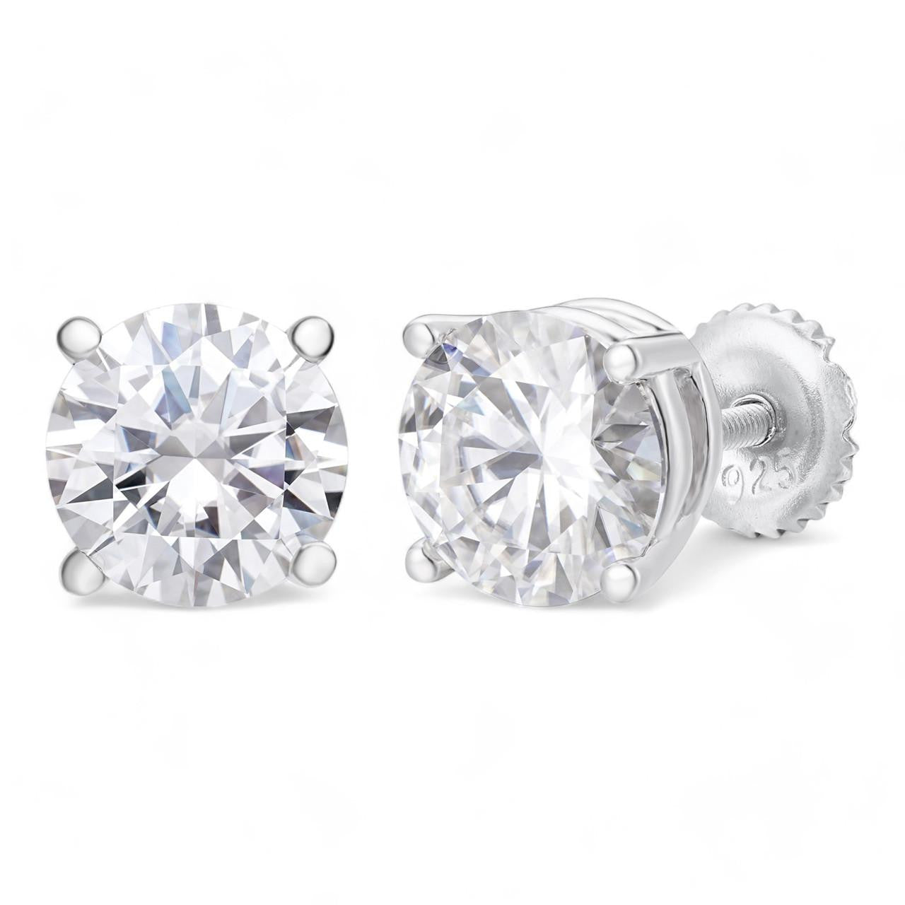 HarlemBling MOISSANITE Solitaire Stud Earrings  - #1 BESTSELLER - 925 Silver - 8mm - 4ct