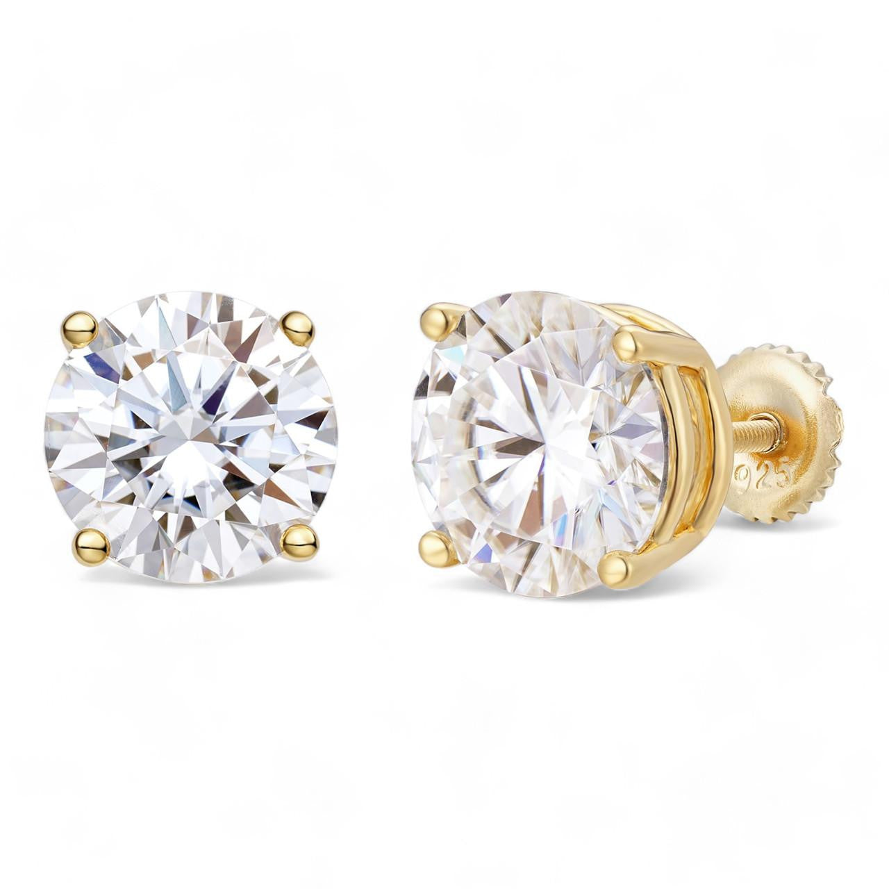 HarlemBling MOISSANITE Solitaire Stud Earrings - 14k Gold Vermeil 925 Silver - 10mm - 8ct
