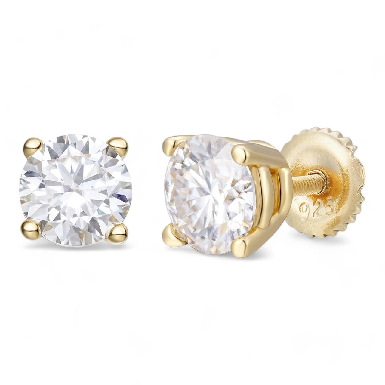 HarlemBling MOISSANITE Solitaire Stud Earrings - 14k Gold Vermeil 925 Silver - 3mm-6.5mm - 0.2-2ct