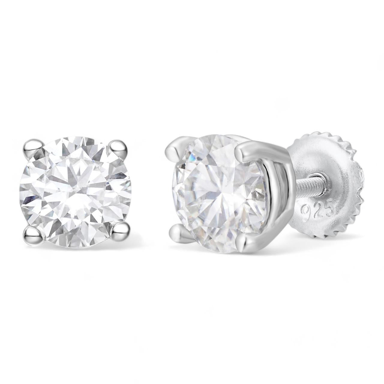 HarlemBling MOISSANITE Solitaire Stud Earrings - 925 Silver - 3mm-6.5mm - 0.2-2ct