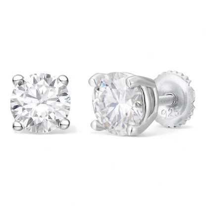 HarlemBling MOISSANITE Solitaire Stud Earrings - 925 Silver - 3mm-6.5mm - 0.2-2ct
