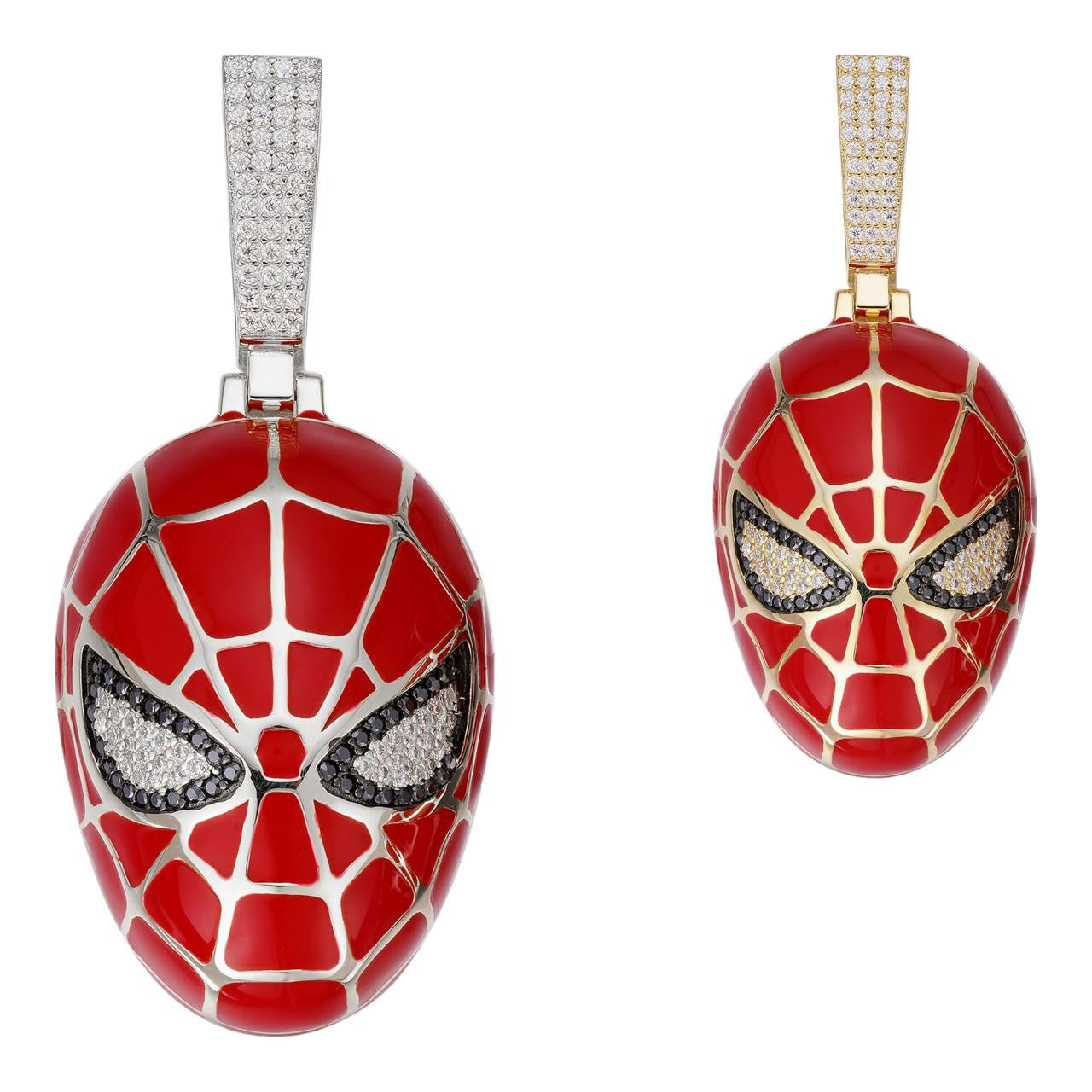 HarlemBling MOISSANITE Spider-Man Mask Pendant - 14k Gold Vermeil Or 925 Silver - Medium 2.25"