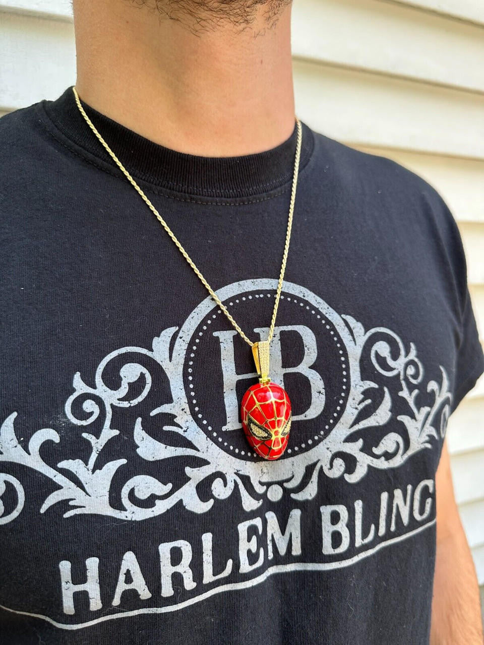 HarlemBling MOISSANITE Spider-Man Mask Real 925 Silver/Gold Plated Iced Pendant Out Necklace