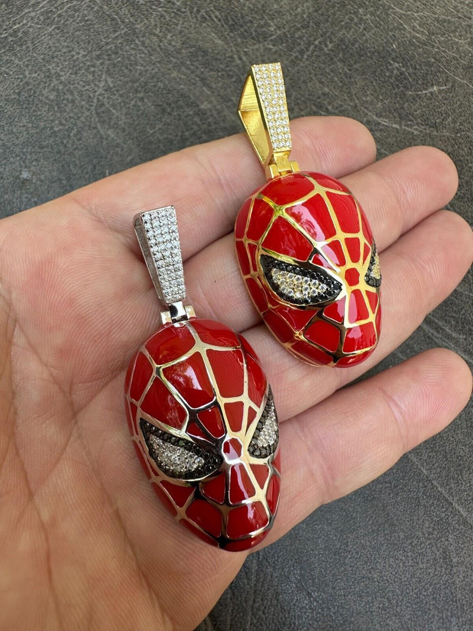 HarlemBling MOISSANITE Spider-Man Mask Real 925 Silver/Gold Plated Iced Pendant Out Necklace