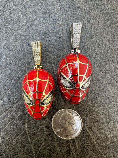 HarlemBling MOISSANITE Spider-Man Mask Real 925 Silver/Gold Plated Iced Pendant Out Necklace