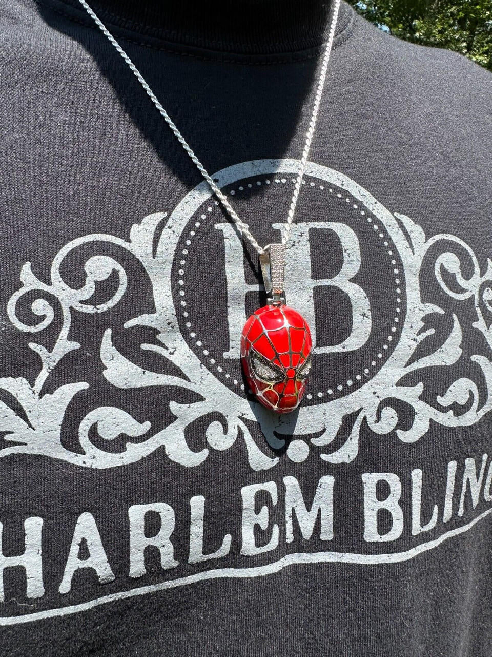 HarlemBling MOISSANITE Spider-Man Mask Real 925 Silver/Gold Plated Iced Pendant Out Necklace